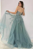 Gray Green Tulle A-line Lace Appliques Prom Dresses, Evening Gown, SLP013 image 3