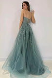Gray Green Tulle A-line Lace Appliques Prom Dresses, Evening Gown, SLP013 image 2