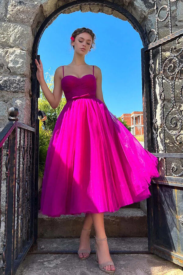 Hot Pink Tulle A-line Sweetheart Pleated Bodice Homecoming Dresses, SH638 | homecoming dress short | homecoming dress near me | graduation dress | simidress.com