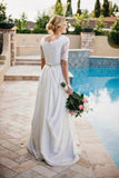 Ivory Chiffon Lace A-line Beaded Half Sleeves Wedding Dresses, Bridal Gown, SW621 | lace wedding dresses | half sleeves wedding dresses | chiffon wedding dress | simidress.com