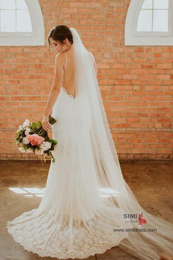 Lace Mermaid Spaghetti Straps Sweetheart Bohemian Wedding Dresses, SW636 image 2