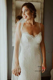 Lace Mermaid Spaghetti Straps Sweetheart Bohemian Wedding Dresses, SW636