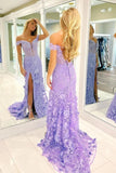 Lavender Tulle Mermaid Off-the-Shoulder Lace Appliques Prom Dresses, SLP026 | backless prom dress | prom dress for teens | senior prom dresses | simidress.com