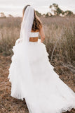 Layered Tulle Two Piece Country Wedding Dresses With Sweep Train, SW681 image 3