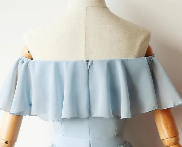 Light Blue Chiffon Off Shoulder Short Prom Dress, Homecoming Dresses, SH548 | cheap homecoming dress | short party dress | simple homecoming dress | simidress.com