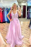 Lilac Tulle A-Line Long Prom Dresses With Lace Appliques, Party Dress, SP969