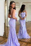 Lilac Tulle Mermaid Backless Bateau Neck Prom Dresses, Evening Dress, SLP018 image 3