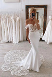 Mermaid Satin Off-the-Shoulder Wedding Dresses With Lace Appliques, SW634