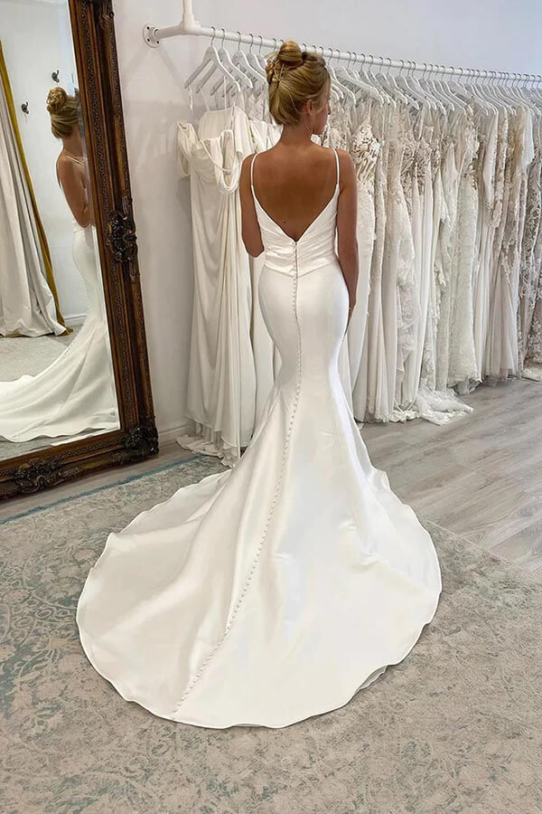 Mermaid Satin Spaghetti Straps Simple Wedding Dress, SW631 | Simidress Mermaid Satin Spaghetti Straps Simple Wedding Dress, SW631 | Simidress