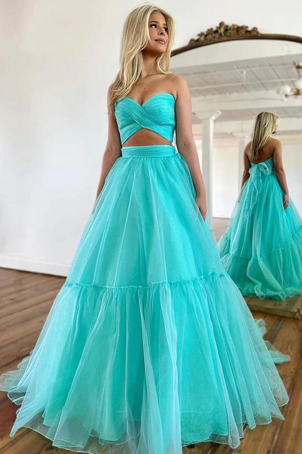 Mint Green Tulle A-line Off-the-Shoulder Prom Dresses, Evening Dresses, SP989 | green prom dress | evening gown | party dress | simidress.com