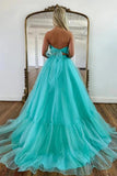 Mint Green Tulle A-line Off-the-Shoulder Prom Dresses, Evening Dresses, SP989 | simple prom dress | long formal dress | cheap prom dress | simidress.com