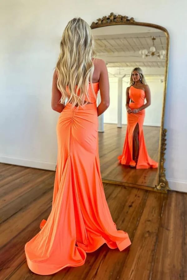 Orange Mermaid One Shoulder Long Prom Dress With Slit, Evening Dress, SP976 | cheap long prom dress | mermaid prom dresses | evening gown | simidress.com