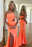 Orange Mermaid One Shoulder Long Prom Dress With Slit, Evening Dress, SP976 | long formal dress | prom dress stores | prom dresses online | simidress.com
