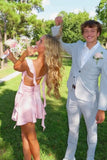 Pink Satin Sheath Open Back Ruffles Straps Homecoming Dress, Short Party Dress, SH654 | open back homecoming dress | school event dress | graduation dress | simidress.com