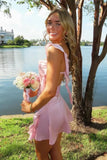 Pink Satin Sheath Open Back Ruffles Straps Homecoming Dress, Short Party Dress, SH654 | new arrival homecoming dress | short prom dress | homecoming dress stores near me | simidress.com