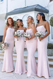 Pink Stretchy Satin Strapless Mermaid Floor-length Bridesmaid Dresses, BD139 | cheap bridesmaid dress | simple bridesmaid dress | wedding guest dress | simidress.com