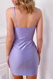 Purple Satin Spaghetti Straps Homecoming Dresses, Short Party Dresses, SH631 image 2