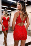 Red lace short homecoming dress | simidress.com