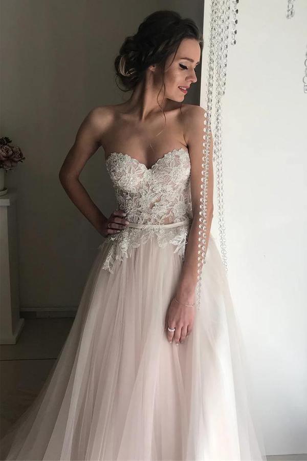 Romantic Tulle A-line Sweetheart Lace Bridal Gown, Boho Wedding Dress, SW622 | tulle wedding dresses | wedding dress stores | bridal style | simidress.com