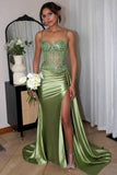 Royal Blue Mermaid Spaghetti Straps Corset Long Prom Dresses With Slit, SLP114 image 3