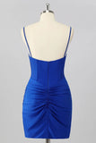 Royal Blue Satin Beaded V Neck Short Homecoming Dress, Short Party Dresses, SH660 | new arrival homecoming dresses | where to buy homecoming dresses | sweet 16 dress | simidress.com