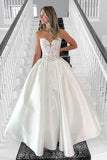 Satin A Line Sweetheart Vintage Wedding Dresses With Lace Appliques, SW713 | satin wedding dress | summer wedding dress | lace wedding dress | simidress.com