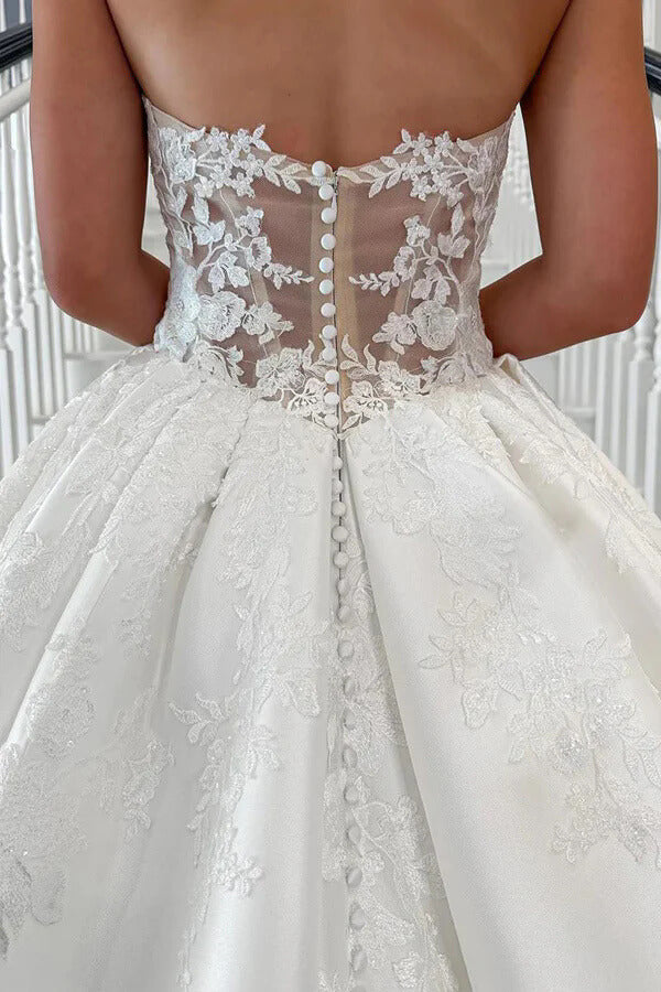Satin A Line Sweetheart Vintage Wedding Dresses With Lace Appliques, SW713 | lace wedding gown | bohemian wedding dress | wedding dresses near me | simidress.com