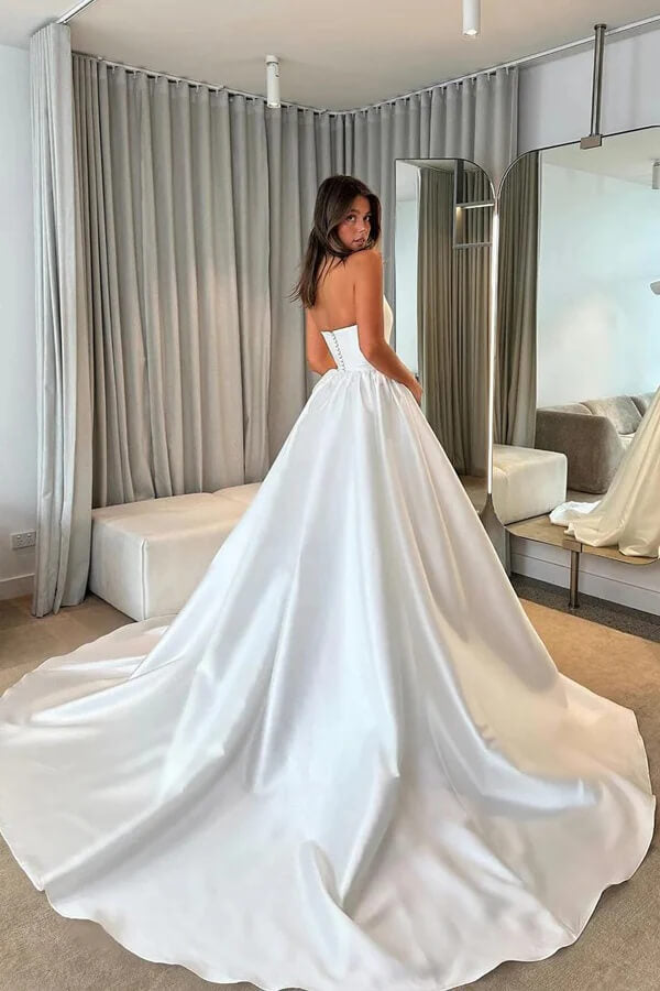 Satin Ball Gown Strapless Princess Wedding Dresses With Court Train, SW727 | new arrival wedding dress | satin wedding dress | wedding dress stores | simidress.com