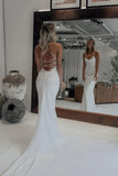 Satin Mermaid Cowl Neck Lace Spaghetti Straps Wedding Dress, Wedding Gown, SW754 | mermaid lace wedding dresses | sexy wedding dresses | cheap wedding dresses near me | simidress.com