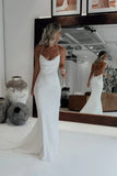 Satin Mermaid Cowl Neck Lace Spaghetti Straps Wedding Dress, Wedding Gown, SW754 | simple wedding dress | vintage wedding dress | satin wedding dress | simidress.com