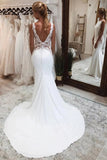 Satin Mermaid Lace Appliques Boho Wedding Dresses With Court Train, SW716 | vintage wedding dress | cheap lace wedding dress | wedding dress stores | simidress.com