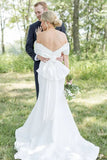 Satin Mermaid Off-the-Shoulder Forest Wedding Dresses With Bowknot, SW718 image 4