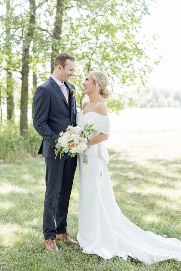 Satin Mermaid Off-the-Shoulder Forest Wedding Dresses With Bowknot, SW718 image 2