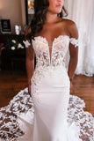 Satin Mermaid Sweetheart Chapel Train Wedding Dresses With Appliques, SW758 | lace mermaid wedding dress | boho lace wedding dress | affordable lace wedding dress | simidress.com