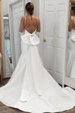 Satin Mermaid V-neck Open Back Wedding Dresses With Detachable Bow, SW619 | cheap wedding dresses | satin wedding dresses | wedding dress stores | simidress.com