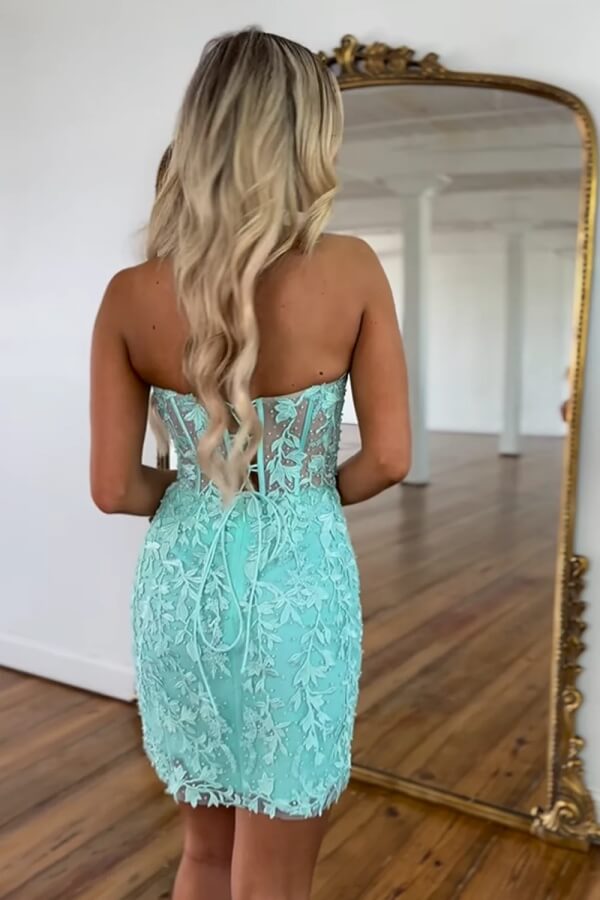 Sheath Sweetheart Neck Strapless Corset Short Homecoming Dress With Lace, SH645