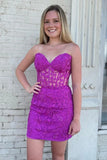 Sheath Sweetheart Neck Strapless Corset Short Homecoming Dress With Lace, SH645