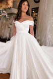 Simple Chiffon A Line Off-the-Shoulder Wedding Dresses, Bridal Dresses, SW764 | simple classic wedding dresses | modern simple wedding dress | simple a line wedding dress | simidress.com