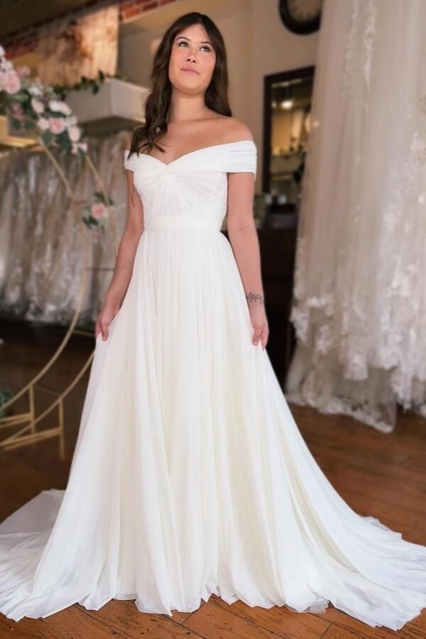 Simple Chiffon A Line Off-the-Shoulder Wedding Dresses, Bridal Dresses, SW764 | simple elegant wedding dress | chiffon wedding dress | sexy wedding dresses | simidress.com