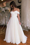 Simple Chiffon A Line Off-the-Shoulder Wedding Dresses, Bridal Dresses, SW764 | a line wedding dress | beach wedding dresses | simple white wedding dress | simidress.com