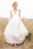 Simple Ivory A-line Chiffon Sleeveless V-neck Wedding Dresses, Bridal Gown, SW626 | cheap wedding dress | bridal outfit | bridal style | simidress.com