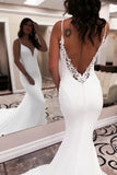 Simple Mermaid Spaghetti Straps V Neck Wedding Dress With Lace Appliques, SW752 | backless wedding dress | wedding dresses near me | bridal gown | simidress.com