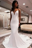 Simple Mermaid Spaghetti Straps V Neck Wedding Dress With Lace Appliques, SW752 | wedding dress near me | cheap lace wedding dress | bridal dress | simidress.com