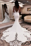 Simple Mermaid Spaghetti Straps V Neck Wedding Dress With Lace Appliques, SW752 | backless wedding dress | sexy wedding dress | bohemian wedding dress | simidress.com