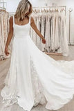 Simple Satin A-line Square Neck Vintage Wedding Dress With Lace Flowers, SW616 | cheap wedding dresses | a line wedding dress | bridal gown | simidress.com