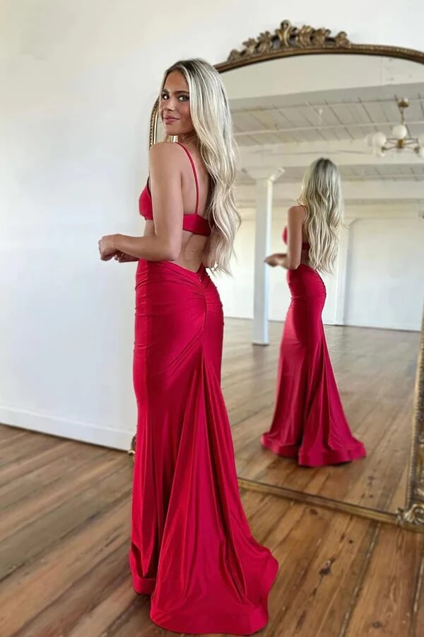 Simple red off shoulder satin long prom dress red long evening dress –  toptby