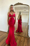 Simple Sexy Red Sheath Spaghetti Straps Prom Dresses, Evening Dresses, SLP014