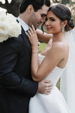 Simple White Satin A Line Strapless Wedding Dresses With Slit, Bridal Gown, SW711 image 5