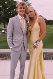 Simple Yellow Satin Mermaid Deep V Neck Long Prom Dress, Evening Dress, SLP100 | v neck prom dress | custom made prom dress | prom dress stores | simidress.com