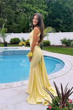 Simple Yellow Satin Mermaid Deep V Neck Long Prom Dress, Evening Dress, SLP100 | cheap prom dresses online | yellow prom dress | senior prom dress | simidress.com